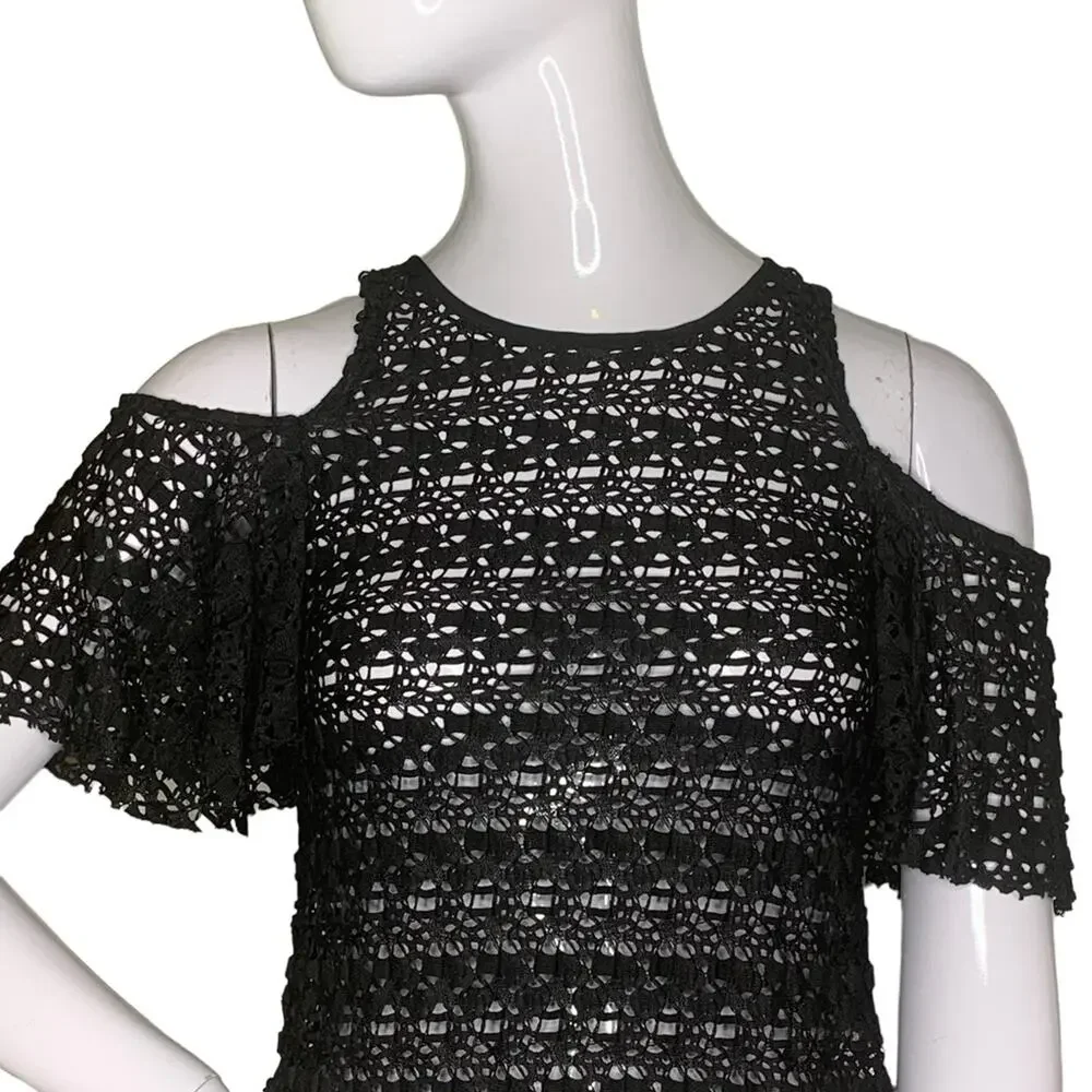 Zara Collection NWT Top Cold Shoulder Lace Black Size Small
